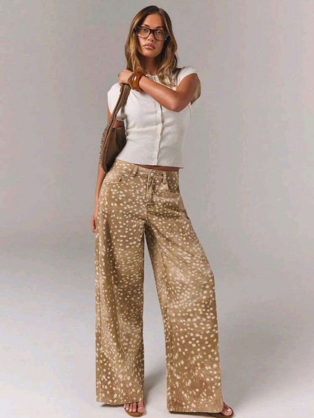 Denim Women's Casual Versatile All-Over Print Button Pocket Denim Long Pants - Picture 5 of 5